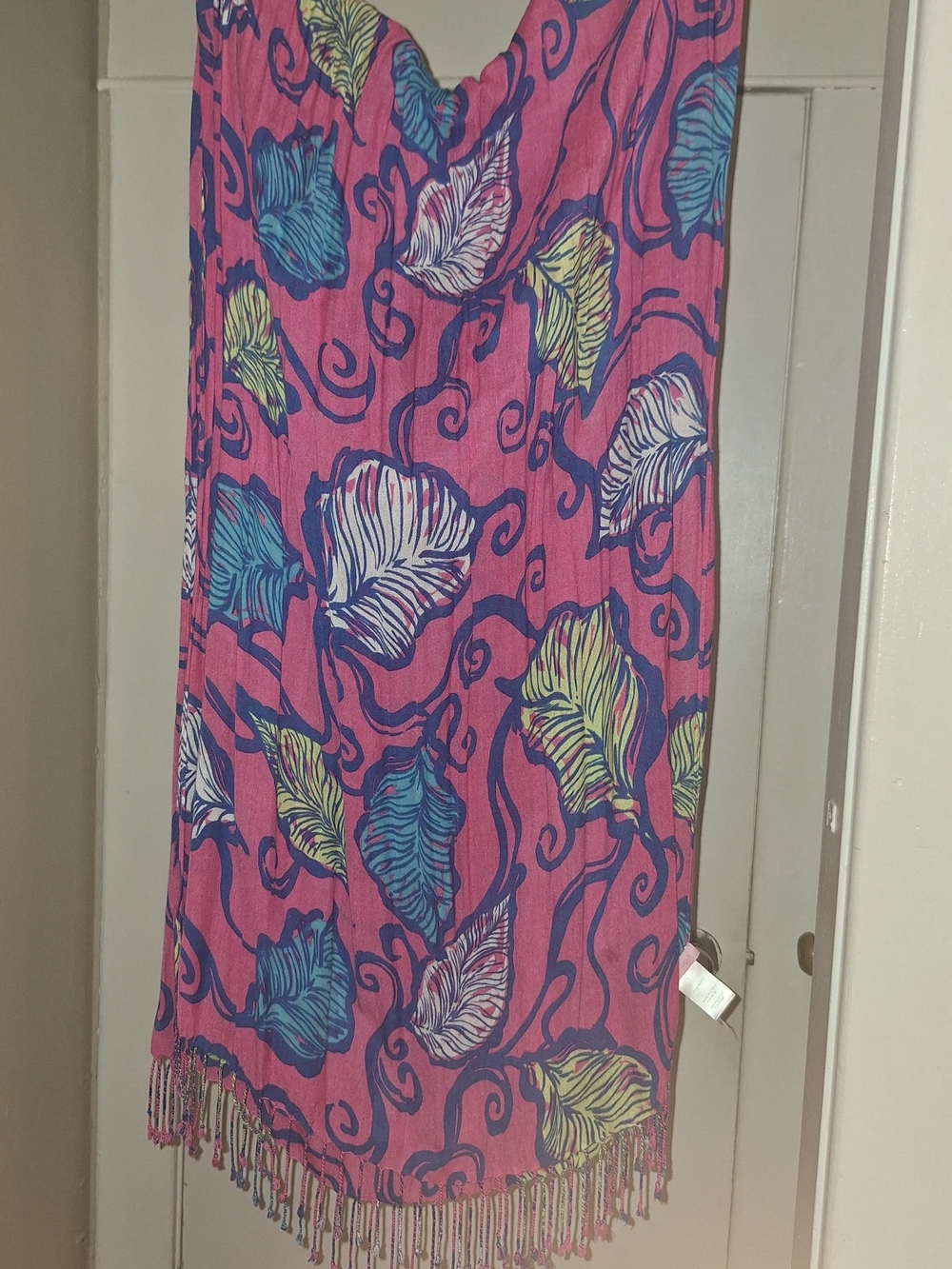 Lilly Pulitzer Pink Leaf-Print Decorative Curtain Panel with Fringe